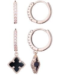 Adornia - 14K Rose Plated Cz Clover Huggie Earrings Set - Lyst