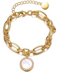 Rachel Glauber 14k Plated 12mm Pearl Cz Link Chain Bracelet - Metallic