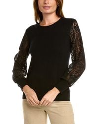 Sofiacashmere - Lace Sleeve Cashmere Sweater - Lyst