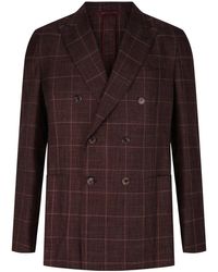 Brioni - Plaid Double-Breasted Wool, Silk & Linen Blazer - Lyst