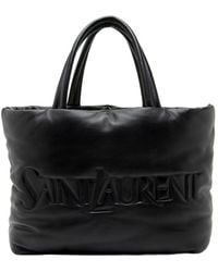 Saint Laurent - Black Leather Puffed Logo Shopping Tote (authentic Pre-loved) - Lyst