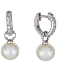 Belpearl - Silver 8-9mm Pearl Cz Hoops - Lyst