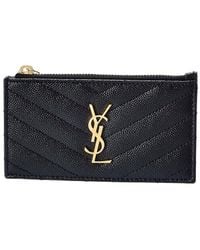 Saint Laurent - Logo Plaque Leather Card Holder - Lyst