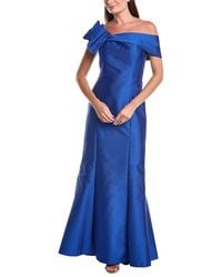 Teri Jon - Metallic Jacquard Asymmetrical Neck Bow Shoulder Gown - Lyst