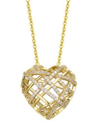 Genevive Jewelry - 14k Over Silver Diamond Heart Pendant Necklace - Lyst