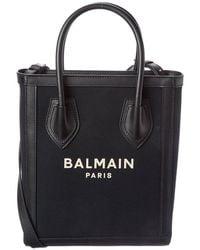 Balmain - Logo Canvas & Leather Tote - Lyst