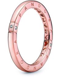 PANDORA - Signature 14k Rose Gold Plated Cz Logo Ring - Lyst
