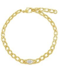 Sterling Forever - 14K Plated Cz Rebel Station Curb Chain Bracelet - Lyst
