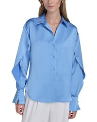 Halston - Ruffle Sleeve V-Neck Blouse - Lyst