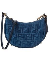 Fendi - Graphy Mini Flocked Denim Hobo Bag - Lyst