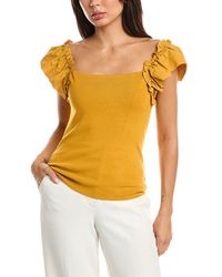 Tahari - Flutter Woven Sleeve Milano Pullover - Lyst