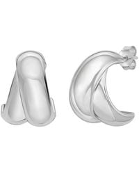 Italian Silver - Italian Puffed Crossover Hoop Earrings - Lyst