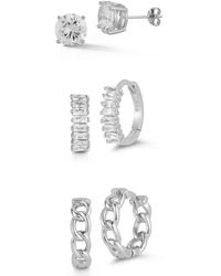 Glaze Jewelry - Silver Cz Triple Set Of Earrings - Lyst