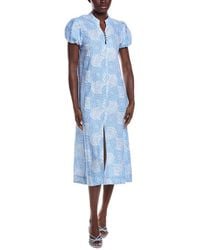 Sail To Sable - Puff Sleeve Linen-Blend Midi Dress - Lyst