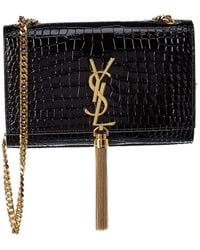 Saint Laurent - Kate Tassel Small Croc-embossed Leather Shoulder Bag - Lyst