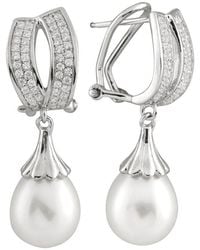Splendid - Splendid Freshwater Pearls Silver 8.5-9mm Freshwater Pearl & Cz Drop Earrings - Lyst