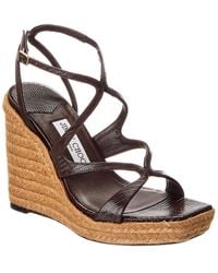 Jimmy Choo - Ayla 110 Lizard-Embossed Leather Wedge Sandal - Lyst