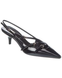 Miu Miu - Logo Brushed Leather Slingback Pump - Lyst