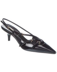Miu Miu - Logo Brushed Leather Slingback Pump - Lyst