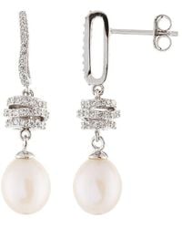 Splendid - Rhodium Plated 8.5-9mm Pearl Cz Earrings - Lyst