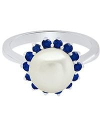 MaxColor - 0.70 Ct. Tw. Lab-Grown Sapphire & 9Mm Pearl Ring - Lyst