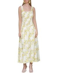 Avec Les Filles - Drop Waist Smocked Bodice Linen-Blend Dress - Lyst