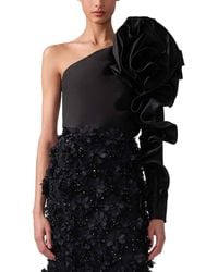Carolina Herrera - One Shoulder Flower Sleeve Silk Top - Lyst
