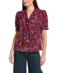 Jones New York - Puff Sleeve Tie Neck Blouse - Lyst