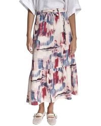DKNY - Printed Pull On Linen Skirt - Lyst