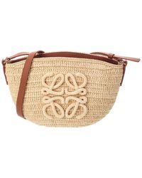 Loewe - Logo Small Raffia & Leather Shoulder Bag - Lyst