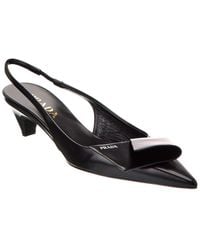 Prada - Logo Leather Pointy-Toe Slingback Pump - Lyst