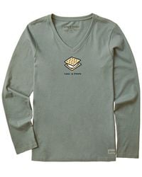 Life Is Good. - Garment-Washed Cotton V-Neck Long Sleeve Top - Lyst