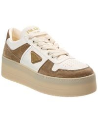Prada - Downtown Suede & Leather Platform Sneaker - Lyst