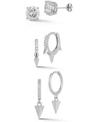 Glaze Jewelry - Rhodium Plated Cz Combo Set Of Huggie Earrings - Lyst