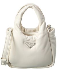 Prada - Logo Padded Small Leather Tote - Lyst