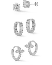 Glaze Jewelry - Rhodium Plated Cz Combo Set Of Huggie Earrings - Lyst
