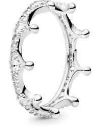 PANDORA - Moments Silver Cz Crown Ring - Lyst