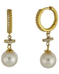 Belpearl - Plated 9Mm Pearl Cz Dangle Earrings - Lyst
