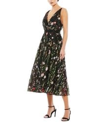 Mac Duggal - V-Neck Floral Midi Dress - Lyst
