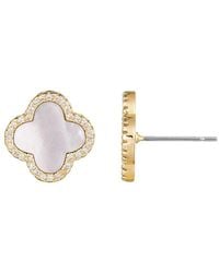 Adornia - 14K Plated Mother Of Pearl Cz Halo Clover Stud Earrings - Lyst