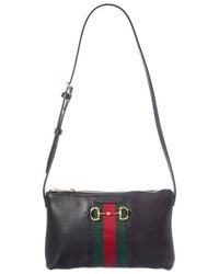 Gucci - Horsebit Web Leather Shoulder Bag - Lyst