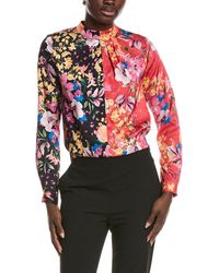Tahari - Mock Neck Pleated Blouse - Lyst
