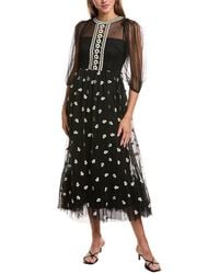 RED Valentino - Embroidered Flower Tulle Midi Dress - Lyst