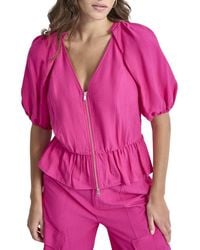 DKNY - Zip Front Crinkle Top - Lyst