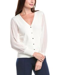Tahari - Blouson Sleeve Rib Cardigan - Lyst