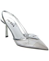 Prada - Mesh & Leather Pointy-Toe Slingback Pump - Lyst