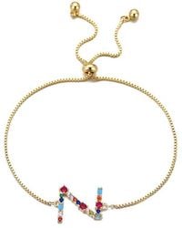Adornia - 14K Plated Crystal Multi Color Stone Initial Bolo Bracelet - Lyst