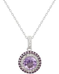 Suzy Levian - Silver 0.02 Ct. Tw. Diamond & Gemstone Double Halo Pendant - Lyst