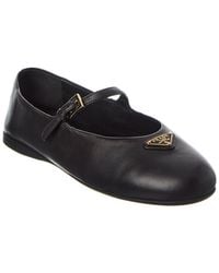 Prada - Logo Leather Ballerina Flat - Lyst