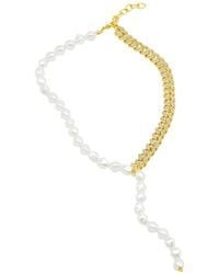 Adornia - 14k Plated Pearl Cz Lariat Necklace - Lyst